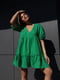 Зеленое мини-платье из натуральной ткани с коротким рукавом на резинке | 6570248 | фото 5