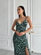 Зеленое легкое шелковое платье длины миди с разрезом | 6570290 | фото 5