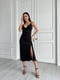 Чорна легка шовкова сукня довжини міді з розрізом | 6570294 | фото 4