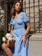 Платье миди хлопковое голубого цвета Summer Hearts | 6576207 | фото 3