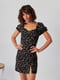 Платье А-силуэта принтованое черное с разрезом | 6422384 | фото 2