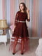 Платье А-силуэта цвета марсала с поясом | 6424976 | фото 2