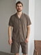 Пижама коричневая из органического льняного материала: рубашка и шорты | 6578601 | фото 2