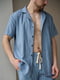 Піжама блакитна з органічного лляного матеріалу: сорочка та шорти | 6578602 | фото 6