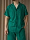 Пижама зеленая из органического льняного материала: рубашка и шорты | 6578649 | фото 2