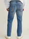 Прямые джинсы синего цвета с потертостями | 6578733 | фото 4