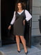 Графітова сукня-міді з шифоновими рукавами та V-подібною горловиною з ажуру | 6584160 | фото 3