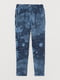 Льняные зауженные темно-синие брюки с рисунком | 6587737