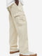 Штани-карго стандартного крою з бавовняно-льяної тканини світло-бежевого кольору | 6589019 | фото 2