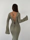 Сукня оливкового кольору з довгими розширеними рукавами | 6615379 | фото 3