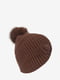Зимняя вязаная шапка бини с помпоном коричневая | 6615983 | фото 2