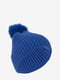В'язана зимова шапка біні з синім помпоном | 6615985 | фото 2
