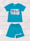 Комплект синий с принтом: футболка и шорты | 6616197