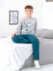 Пижама серо-бирюзовая с принтом: лонгслив и брюки | 6616358 | фото 2