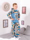 Пижама синяя с принтом: лонгслив и брюки | 6616366 | фото 2