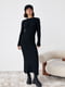 Вязаное черное платье-свитер oversize в широкий рубчик | 6616614 | фото 3
