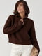 Коричневый вязаный свитер oversize с воротником на молнии | 6616619 | фото 5