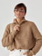 Светло-коричневый вязаный свитер oversize с воротником на молнии | 6616621 | фото 3
