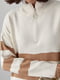 Вязаное платье-свитер молочного цвета в полоску фасона oversize | 6616636 | фото 3