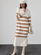 Вязаное платье-свитер молочного цвета в полоску фасона oversize | 6616636 | фото 4