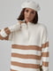 Вязаное платье-свитер молочного цвета в полоску фасона oversize | 6616636 | фото 5