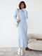 Вязаное голубое платье миди в широкий рубчик | 6616641 | фото 2
