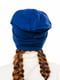 Двошарова шапочка синього кольору, декорована нашивкою | 6617863 | фото 4