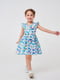 Приталенное голубое платье с рукавами-бабочками в принт | 6618385 | фото 3