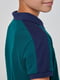 Зеленая футболка-поло с синими вставками на плечах | 6618515 | фото 4