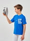 Яскраво-синя футболка з текстовим принтом  | 6618791 | фото 2