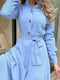 Блакитна сукня А-силуету із вельвету з поясом | 6628461 | фото 2