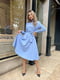 Блакитна сукня А-силуету із вельвету з поясом | 6628461 | фото 3