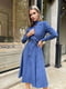 Блакитна сукня А-силуету із вельвету з поясом | 6628462 | фото 2