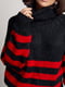 Вязаный черно-красный свитер в полоску | 6629376 | фото 4