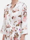Шовковий халат молочного кольору з квітковим принтом | 6620132 | фото 3