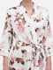 Шовковий халат молочного кольору з квітковим принтом | 6620132 | фото 4