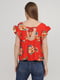 Блуза червона з квітковим принтом та рукавами-оборками | 5852368 | фото 2