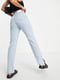 Светло-голубые джинсы с отворотом на поясе и разрезами внизу штанины | 6255494 | фото 3