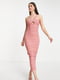 Розовое платье-миди с оригинальным лифом | 6303459 | фото 2