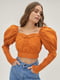 Укороченная оранжевая блуза с рукавами-фонариками | 6630494 | фото 3