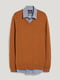 Комплект: коричневый свитер с V-образным вырезом, рубашка в мелкий принт | 6630981 | фото 5