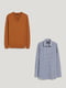 Комплект: коричневый свитер с V-образным вырезом, рубашка в мелкий принт | 6630981 | фото 6