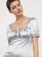 Атласна сіра сукня з драпірованим ліфом | 6631758 | фото 3