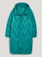 Удлиненая стеганая куртка с капюшоном цвета морской волні | 6631928 | фото 4