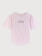Белая футболка в розовую полоску с широкими рукавами | 6632098