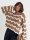 Ажурный свитер кофейного цвета с волнистым узором | 6632233 | фото 5