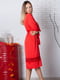 Червоний шовковий халат з мереживними вставками | 6630037 | фото 2