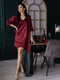 Бордовий шовковий комплект: нічна сорочка та халат | 6630070 | фото 3