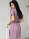 Блідо-фіолетовий шовковий халат з мереживними вставками | 6630208 | фото 2
