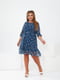 Розкішна батальна шифонова сукня А-силуету синя з квітковим принтом. | 6604571 | фото 2